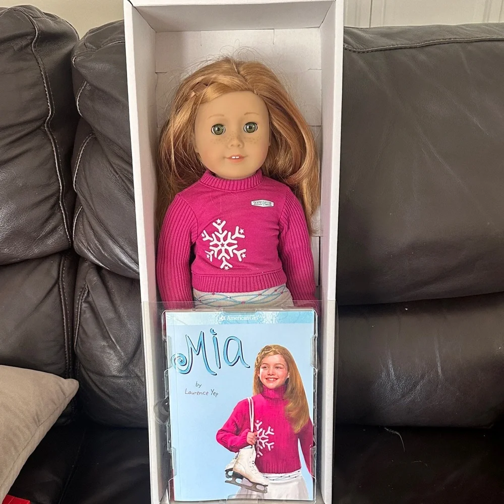 American Girl MIA Doll in Pink Sweater with Book - Picture 1 of 4